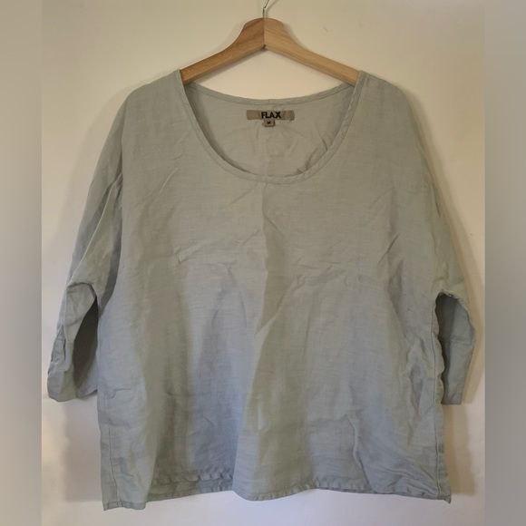 Flax Linen Scoop Neck top blouse Size Medium Blue - Picture 4 of 8